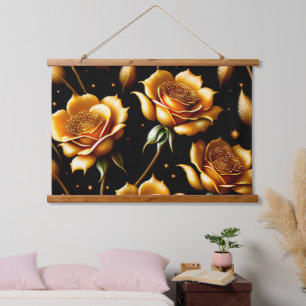 Moderne Luxus Boho Gold Rose Kollektion Wandteppich Mit Holzrahmen