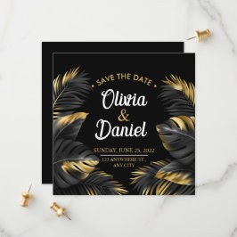 Moderne Luxus-Chic Black and Gold Tropical Palm Save The Date