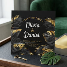 Moderne Luxus-Chic Black and Gold Tropical Palm
