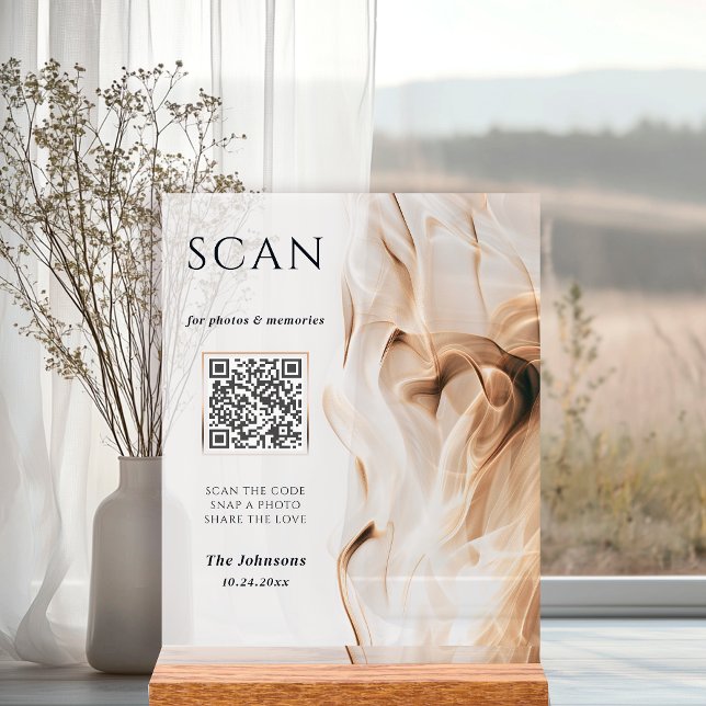 Moderne Luxus-Gold-Acryl-Hochzeits-QR-Code-Scan Acrylschild (Von Creator hochgeladen)