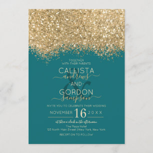 Moderne Luxus Gold Aquamariner Glitzer Confetti We Einladung