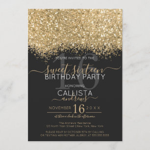 Moderne Luxus Gold Black Glitzer Confetti Sweet 16 Einladung