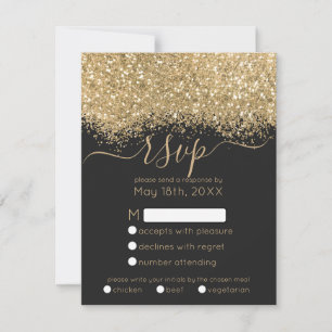 Moderne Luxus Gold Black Glitzer Confetti Wedding RSVP Karte