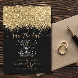 Moderne Luxus Gold Black Glitzer Confetti Wedding Save The Date