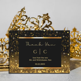 Moderne Luxus Gold Black Glitzern Dankeskarte