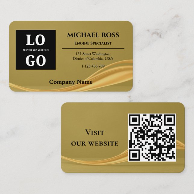 Moderne Luxus-Gold-Eigenmarkenlogo und QR-Code Visitenkarte (Vorne/Hinten)