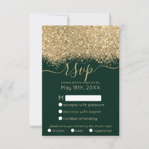 Moderne Luxus Gold Green Glitzer Confetti Wedding RSVP Karte