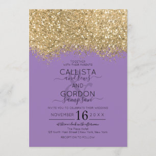 Moderne Luxus Gold Lila Glitzer Confetti Wedding Einladung