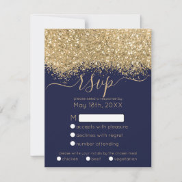 Moderne Luxus Gold Navy Glitzer Confetti Wedding RSVP Karte