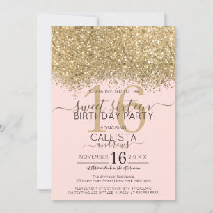 Moderne Luxus Gold Pink Glitzer Confetti Sweet 16 Einladung
