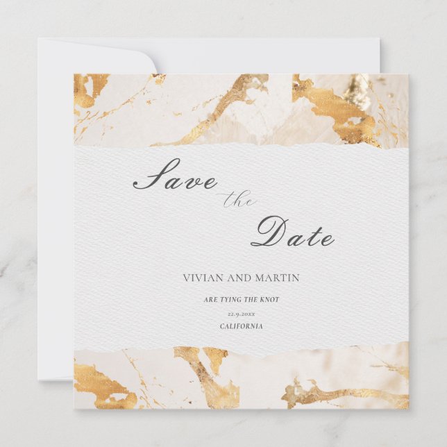 Moderne Luxus Gold Save the Date Abstrakt Einladung (Vorderseite)