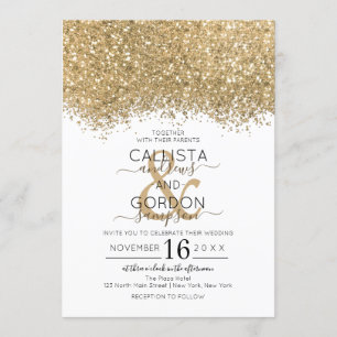 Moderne Luxus Gold Weißer Glitzer Confetti Wedding Einladung