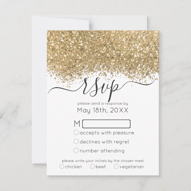 Moderne Luxus Gold Weißer Glitzer Confetti Wedding RSVP Karte (Vorderseite)