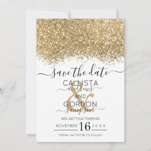 Moderne Luxus Gold Weißer Glitzer Confetti Wedding Save The Date