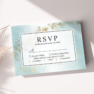 Moderne Luxus-Goldflitter Teal-Nebel-Hochzeit RSVP Karte