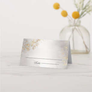Moderne Luxus-Goldflocken Graue Nebel-Hochzeit Platzkarte