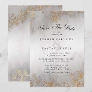 Moderne Luxus-Goldflocken Graue Nebel Save The Dat Date