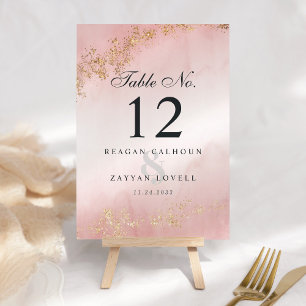 Moderne Luxus-Goldflocken Rosé-Hochzeitsnebel Tischnummer