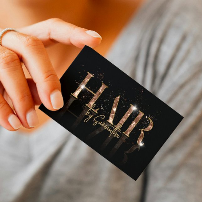 moderne Luxus-Haarstylist-Rose Goldtypografie Visitenkarte (Von Creator hochgeladen)