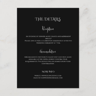 Moderne Luxus-Hochzeitsdetails in Schwarz und Weiß Begleitkarte