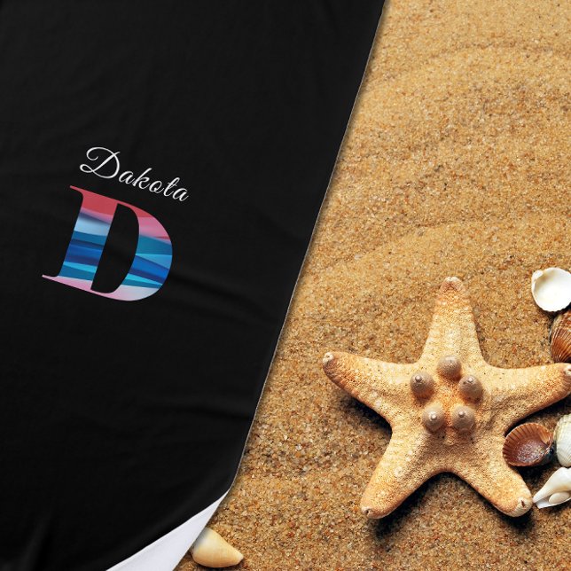 Moderne Luxus Koralle blau Erstname D schwarz Strandtuch (Von Creator hochgeladen)