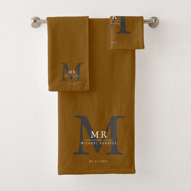 Moderne Luxus-Monogramm-Farbabstimmung Badhandtuch Set (Insitu)