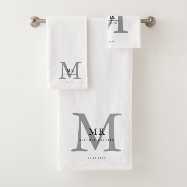 Moderne Luxus-Monogramm-Farbabstimmung Badhandtuch Set (Insitu)