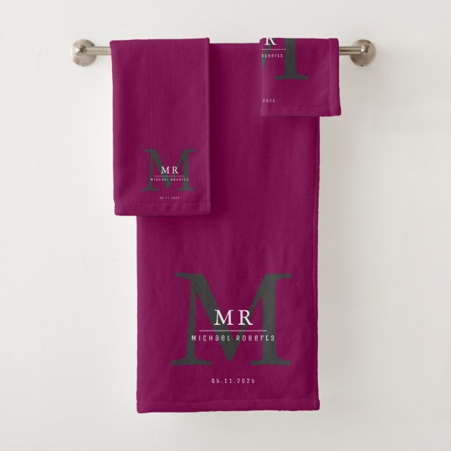 Moderne Luxus-Monogramm-Farbabstimmung Badhandtuch Set (Insitu)