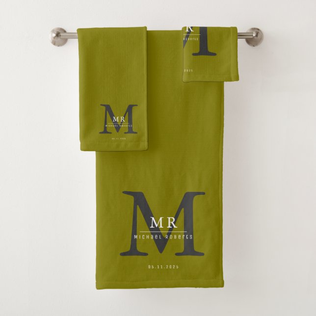 Moderne Luxus-Monogramm-Farbabstimmung Badhandtuch Set (Insitu)