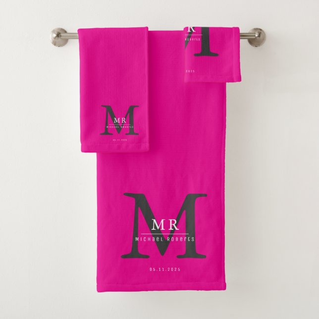 Moderne Luxus-Monogramm-Farbabstimmung Badhandtuch Set (Insitu)