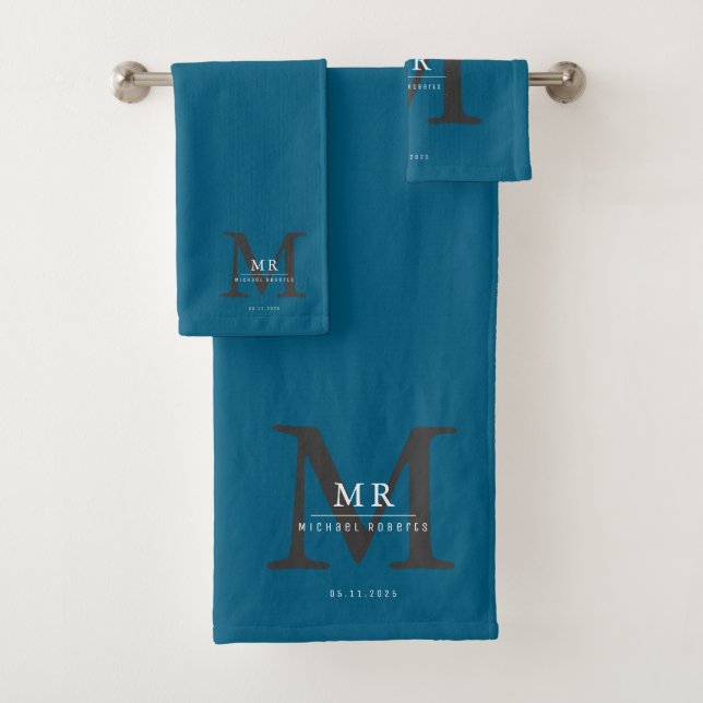 Moderne Luxus-Monogramm-Farbabstimmung  Badhandtuch Set (Insitu)