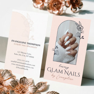 Moderne Luxus-Nagelsalon Florale Rose Arch Foto Visitenkarte