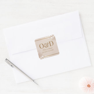 Moderne Luxus-Neutrale- und Gold-Monogramm-Hochzei Quadratischer Aufkleber