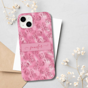 Moderne Luxus Rosa Glitzer Rose Chic Glam Case-Mate iPhone 14 Plus Hülle