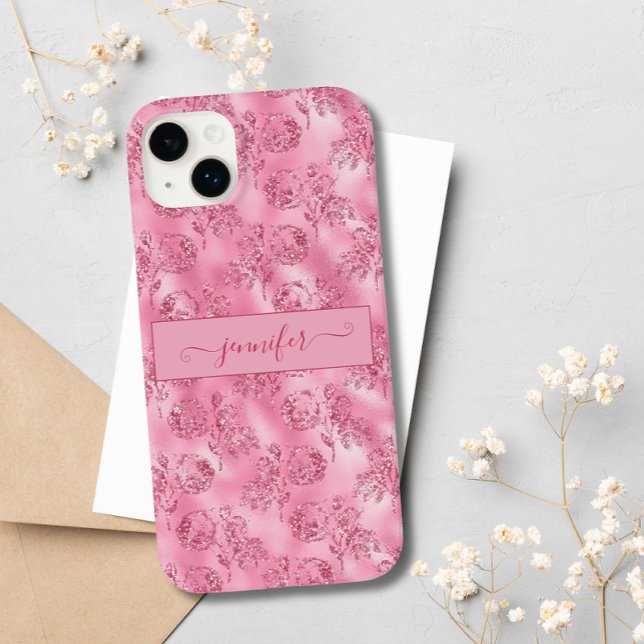Moderne Luxus Rosa Glitzer Rose Chic Glam Case-Mate iPhone Hülle (Von Creator hochgeladen)