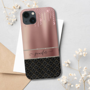 Moderne Luxus Rose Gold Black Chic Glitzer Case-Mate iPhone Hülle