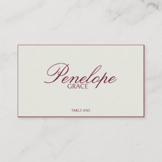 Moderne Luxus-Rote Old-Money-Hochzeitsplatzkarte Platzkarte