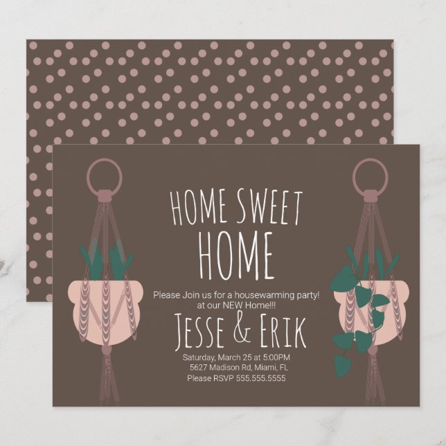 Moderne Macrame Pflanze Hanger Planter House Erwär Einladung (Vorne/Hinten)