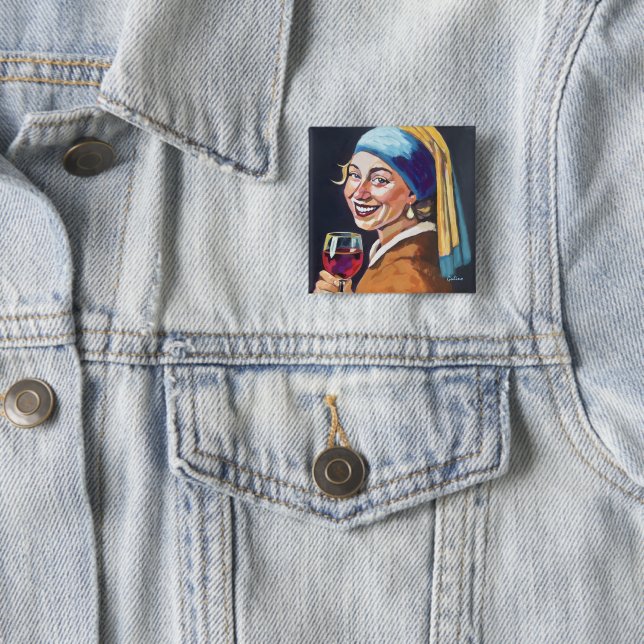 Moderne Mädchen mit Perlenohrring - Vermeer-Inspir Button (Beispiel)
