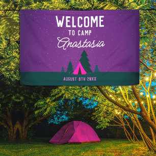 Moderne Mädchen Outdoor Lila Rosa Lagerfeuer Willk Banner