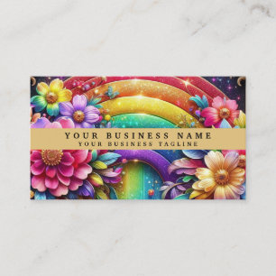 Moderne Mädchen-Regenbogen-Blumen und Glitter-Trop Visitenkarte