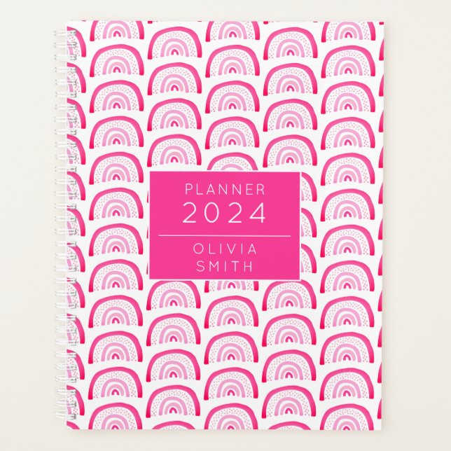 Moderne Mädchen Rosa Regenbogen Muster jährlich Planer (Vorderseite)