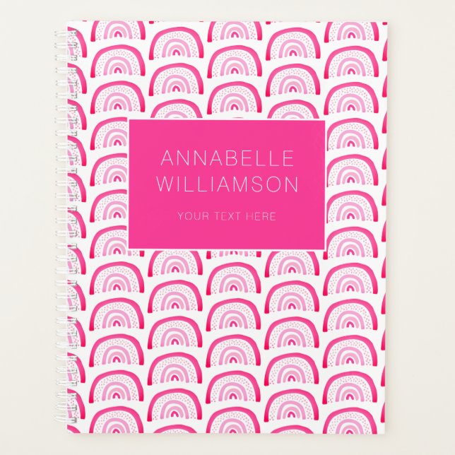 Moderne Mädchen Rosa Regenbogen Muster jährlich Planer (Vorderseite)