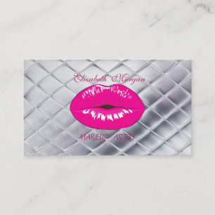 Moderne Mädchenhaft Chic Silber, Rosa Lippen Visitenkarte