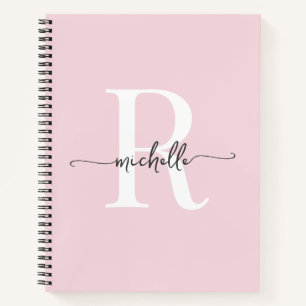 Moderne Mädchenhafte Rosa Schrift Monogramm Name Notizbuch