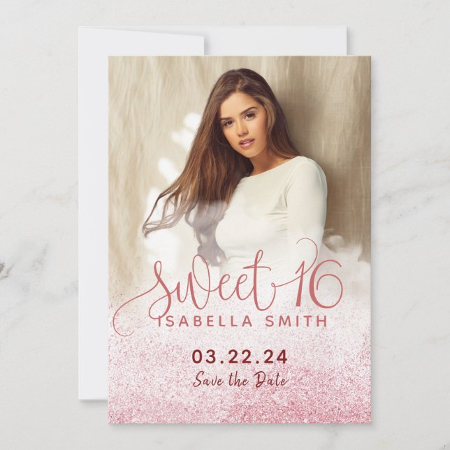 Moderne mädchenhafte Rose Gold Glitzer Chic Foto s Save The Date (Vorderseite)