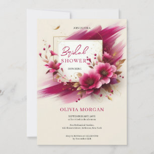 Moderne Magenta Blume Goldrahmen Bridal Einladung