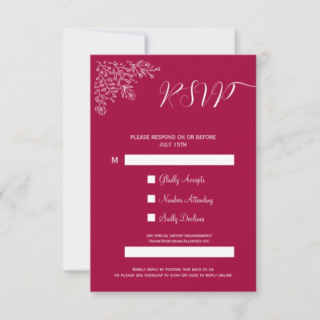 Moderne Magenta floral Islamic QR Code RSVP Card Einladung (Vorderseite)