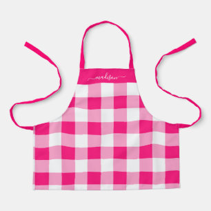 Moderne magenta gingham-Skriptbezeichnung Schürze
