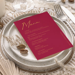 Moderne Magenta-Gold-Typografie-Hochzeitstisch-Men Menükarte